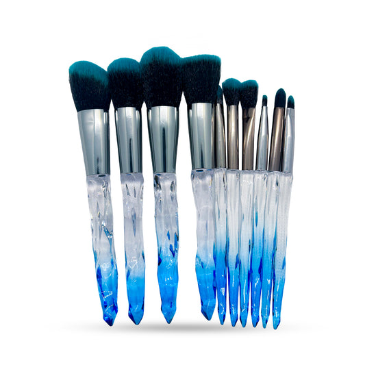 10-Piece Makeup Brush Set – Blue Crystal Handles
