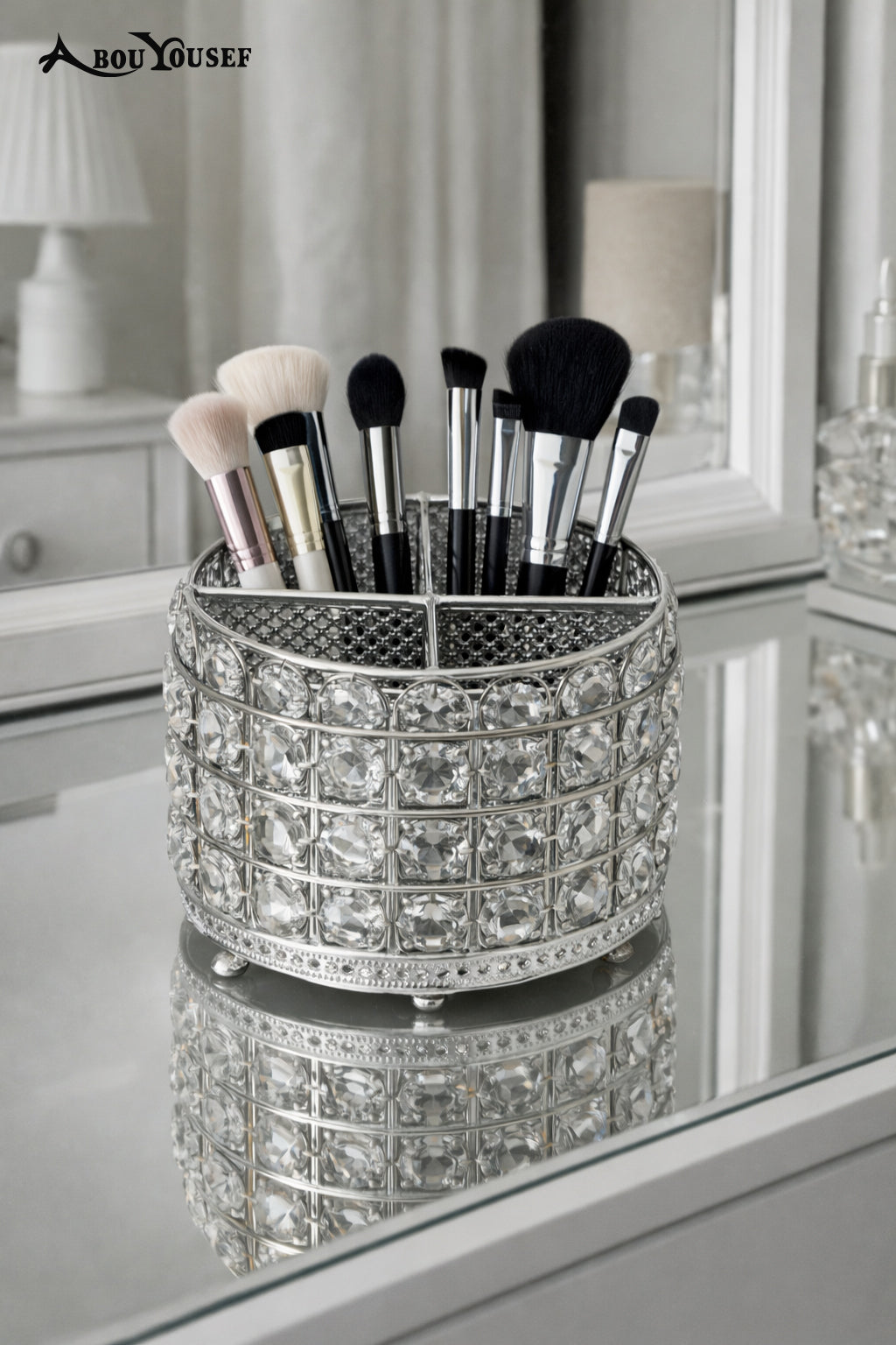 Silver makeup brush organizer