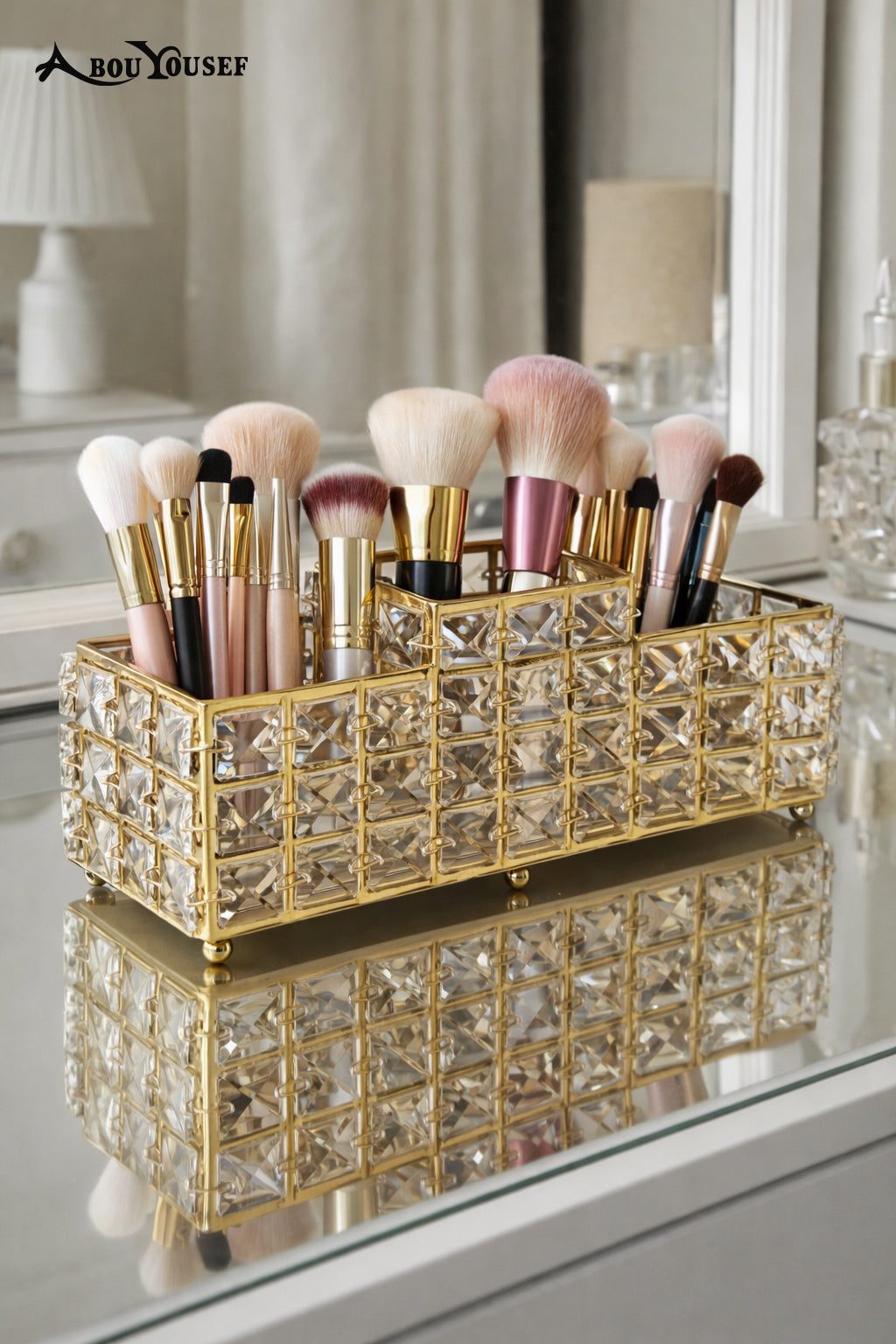 Gold makeup brush organizer